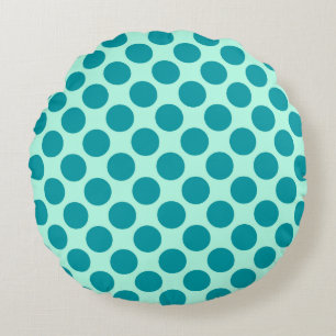 Coussins Ronds Grands points rétro - aqua et turquoise