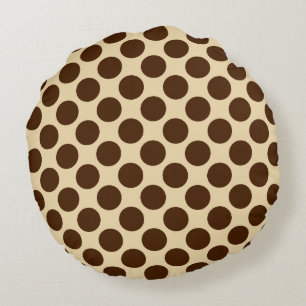 Coussins Ronds Grands points rétro - chocolat brun et bronze