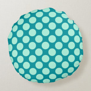 Coussins Ronds Grands points rétro - turquoise et aqua