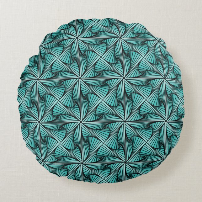 Coussins Ronds Graphique géométrique 3D pivotante Turquoise vert (Devant)