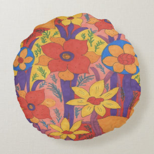 Coussins Ronds Gras Bohemian Orange Garden Imprimer