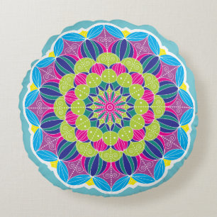 Coussins Ronds Gras Bright Funky Neon Mandala