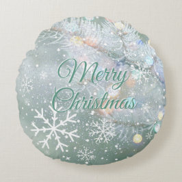 Coussins Ronds Green Merry Christmas Snowflakes