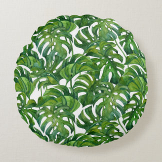 Coussins Ronds Green Monstera Feuilles Tropical sans couture