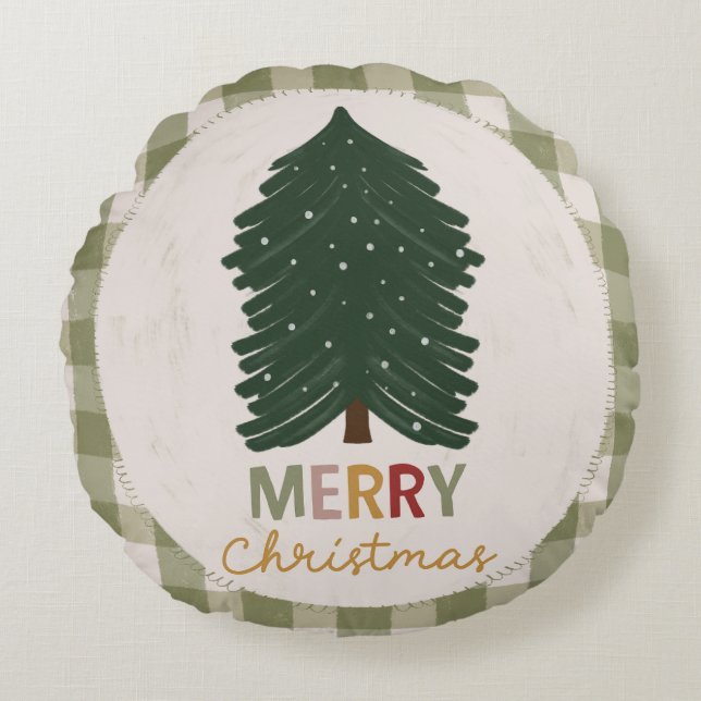 Coussins Ronds Green Plaid Joyeux Noël, Agritourisme rustique (Devant)
