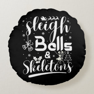 Coussins Ronds Grelots de traîneau & squelettes dansant Noël drôl