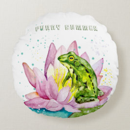 Coussins Ronds Grenouille drôle sur un lotus