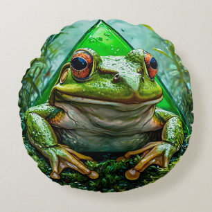 Coussins Ronds Grenouille verte vibrante aux yeux saisissants