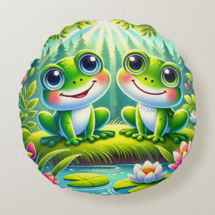 Coussins Ronds Grenouilles de dessin animé adorables assises sur