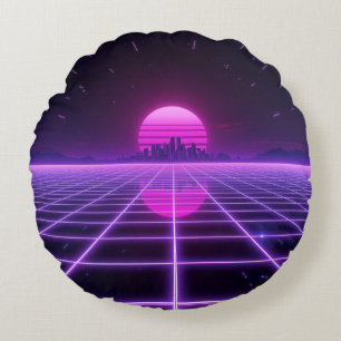 Coussins Ronds Grille néon synthwave rétro des années 80