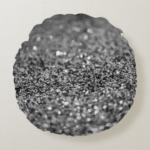 Coussins Ronds Gris argenté paillettes Bokeh Glam 2