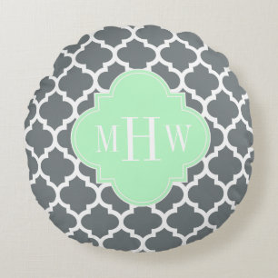Coussins Ronds Gris Charbon Blanc Marocain #5 Menthe Nom Monogram