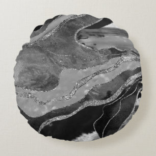 Coussins Ronds Gris Noir Marbre Blanc Agate Parties scintillant A