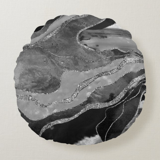 Coussins Ronds Gris Noir Marbre Blanc Agate Parties scintillant A (Devant)