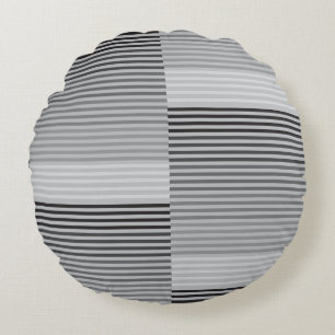 Coussins Ronds Gris, Noir, Rayures Blanches