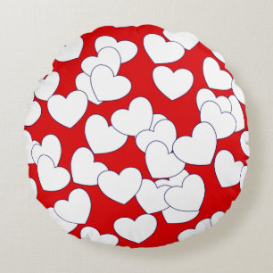 Coussins Ronds Gros Coeurs Blancs En Frappe Rouge