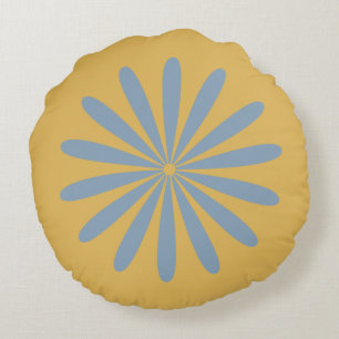 Coussins Ronds Grosse Daisy Rétro Minimal Fleur Moutarde Bleu Cla