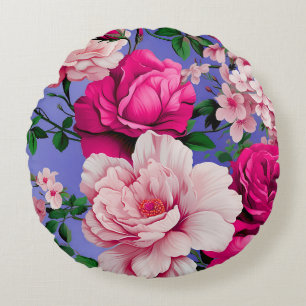 Coussins Ronds Grosse Fleur rose rétro