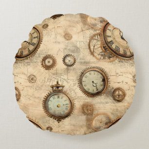 Coussins Ronds Grunge Rustic Steampunk Horloge (6)