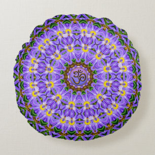 Coussins Ronds Guérison Heureuse Mandala OM Yoga Rond Violet Jaun