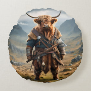 Coussins Ronds Guerrier Écossais Féroce : La Vache Viking Courage