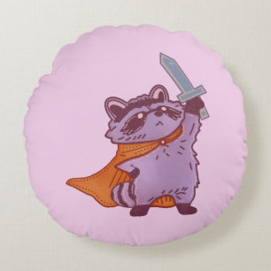 Coussins Ronds Guerrier Raton Laveur Fantastique Mignon avec Épée