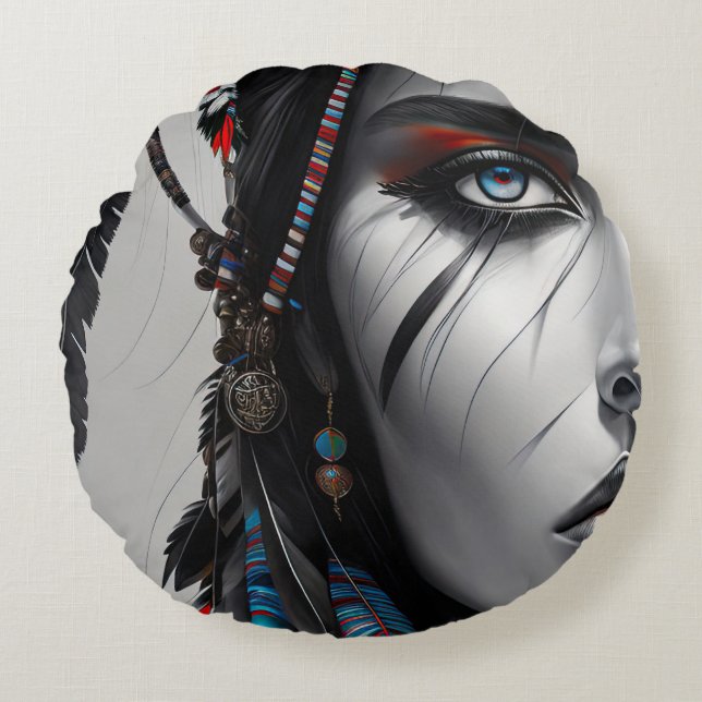 Coussins Ronds Guerrier tribal (Devant)