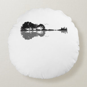 Coussins Ronds Guitar Lake Shadow Love Guitar Gift Music Amoureux