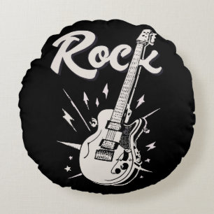 Coussins Ronds Guitare électrique avec mot rock