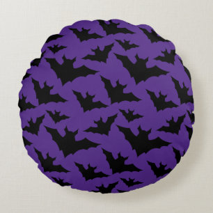 Coussins Ronds Halloween chauves-souris violet cool éffrayant mot