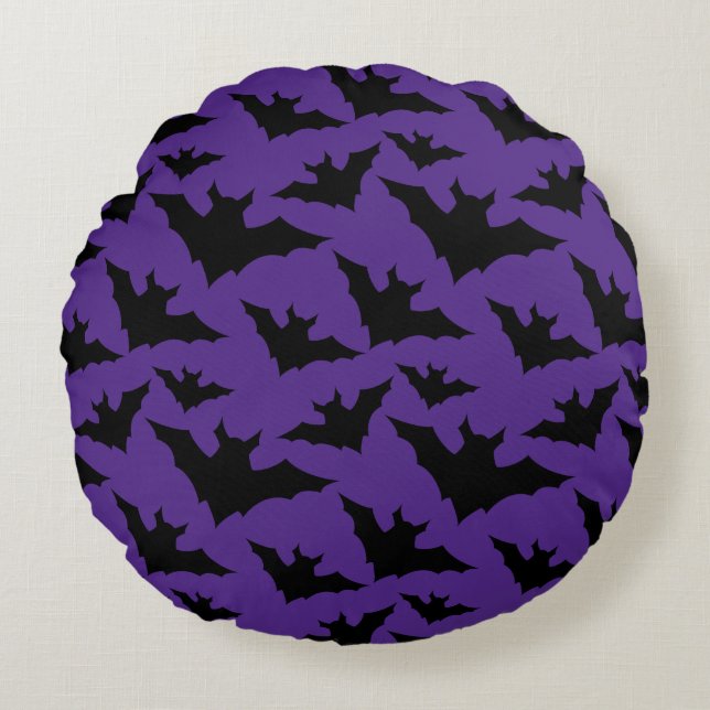 Coussins Ronds Halloween chauves-souris violet cool éffrayant mot (Devant)