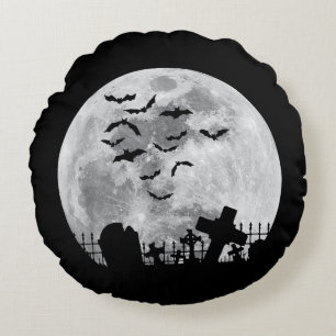 Coussins Ronds Halloween Pleine Lune Cimetière Cimetière Chauves-