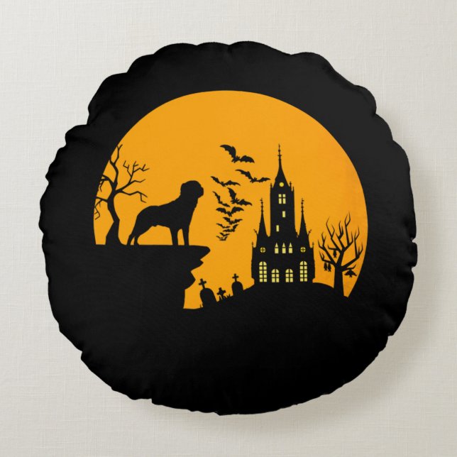 Coussins Ronds Halloween Rottweiler (Devant)