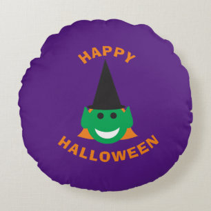 Coussins Ronds Halloween Sorcière Visage amusant doux sourire heu
