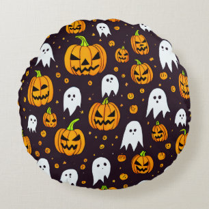 Coussins Ronds Halloween : Sourires Éffrayants et amis Citrouille