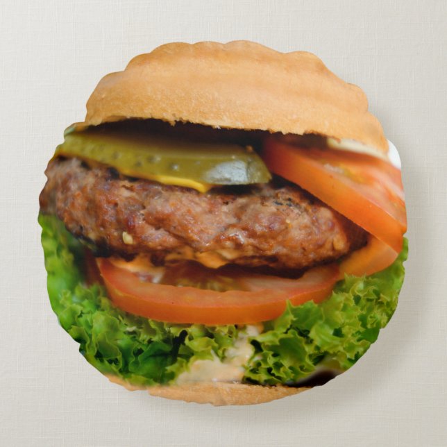 Coussins Ronds Hamburger Funny Cheeseburger Partout Imprimer la n (Devant)