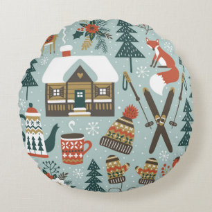 Coussins Ronds Hand drawn seamless vintage pattern with cute fore