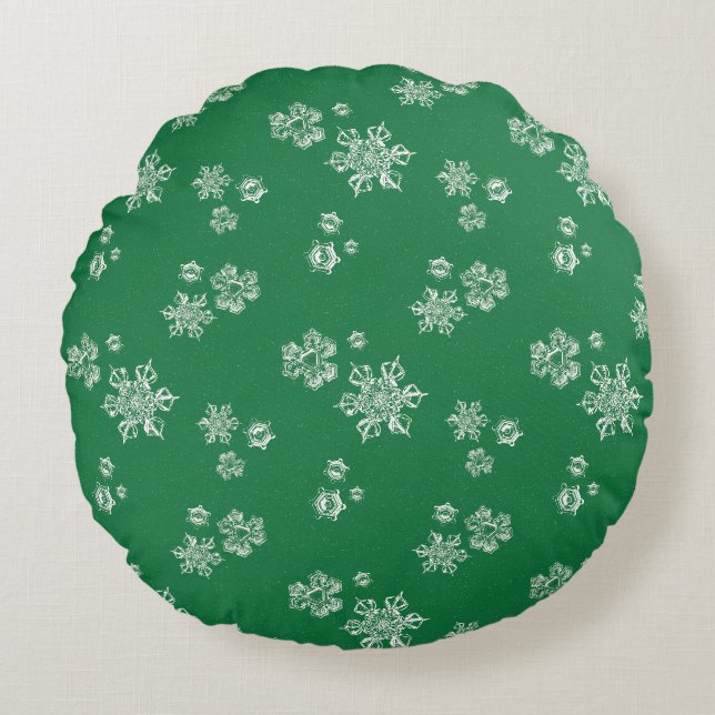Coussins Ronds Handmade Snowflake Flurries - Bright Green & White (Devant)