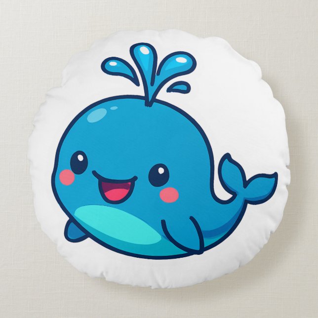 Coussins Ronds Happy Kawaii Baleine Sticker - mignon ami Océan (Devant)