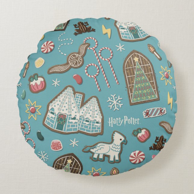 Coussins Ronds HARRY POTTER™ HOGWARTS™ Motif de cookies de Noël (Devant)