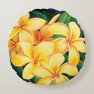Coussins Ronds Hawaïen tropical de Plumeria de paradis