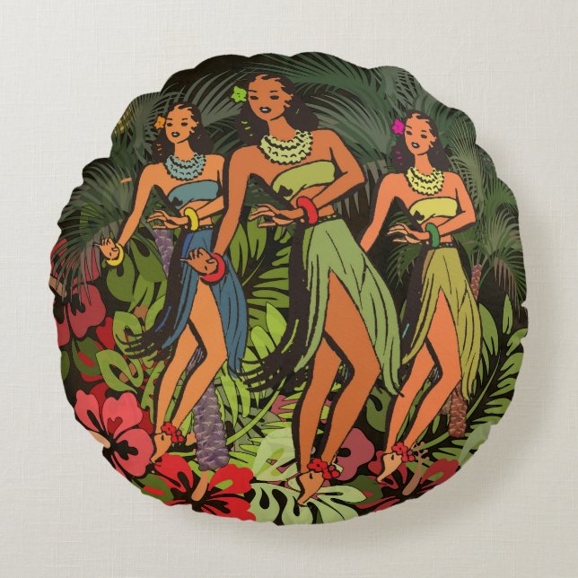 Coussins Ronds Hawaii Aloha Palm Hula Art Design (Devant)