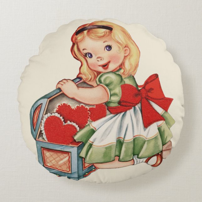 Coussins Ronds Heart Girl Enfant Retro Enfants mignons (Devant)