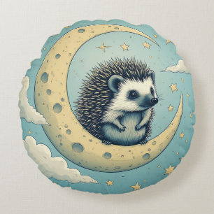 Coussins Ronds Hérisson Mignon Assis sur un Croissant de Lune