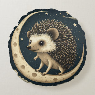 Coussins Ronds Hérisson mignon assis sur un croissant de lune