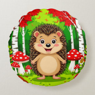 Coussins Ronds Hérisson mignon dans une forêt lumineuse