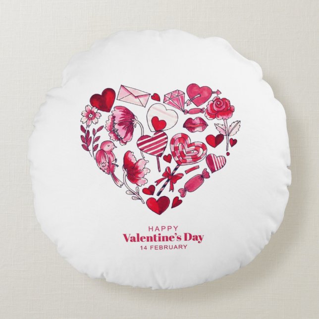 Coussins Ronds "Heureuse Sainte-Valentin - Amour romantique" (Devant)