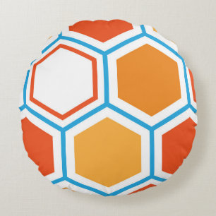 Coussins Ronds hexagone en orange, bleu et blanc