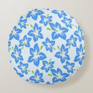 Coussins Ronds Hibiscus Bleu, Fleurs Bleues, Motif De Fleurs