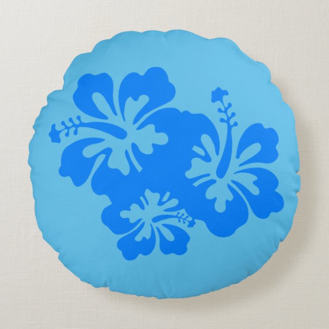 Coussins Ronds Hibiscus bleu personnalisé (Devant)